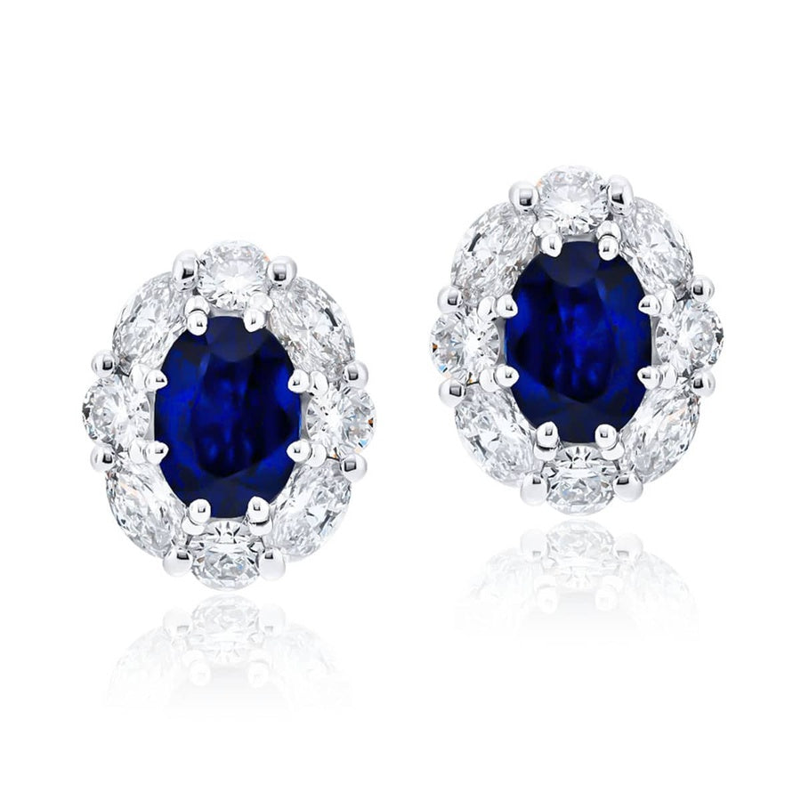 Platinum Oval Sapphire Encircled Stud Earrings