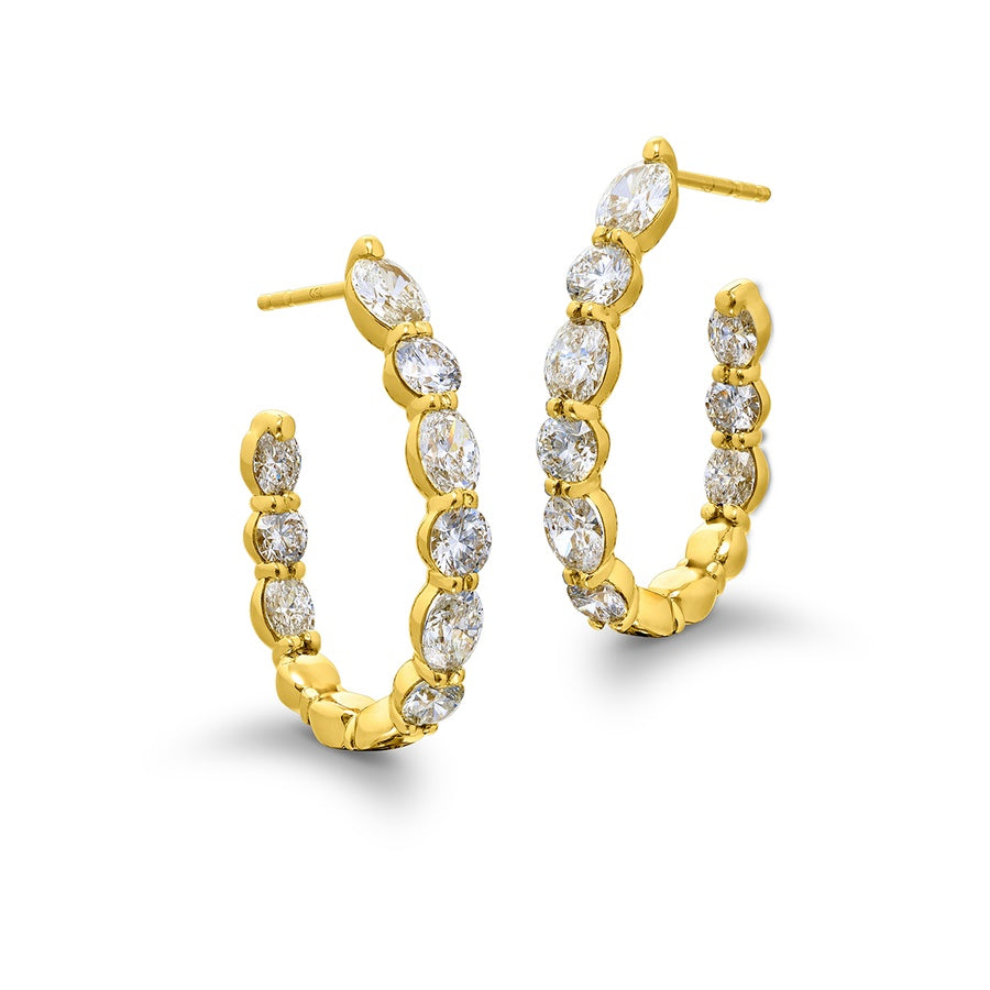 Classic Oval & Round Diamond Hoop Earrings