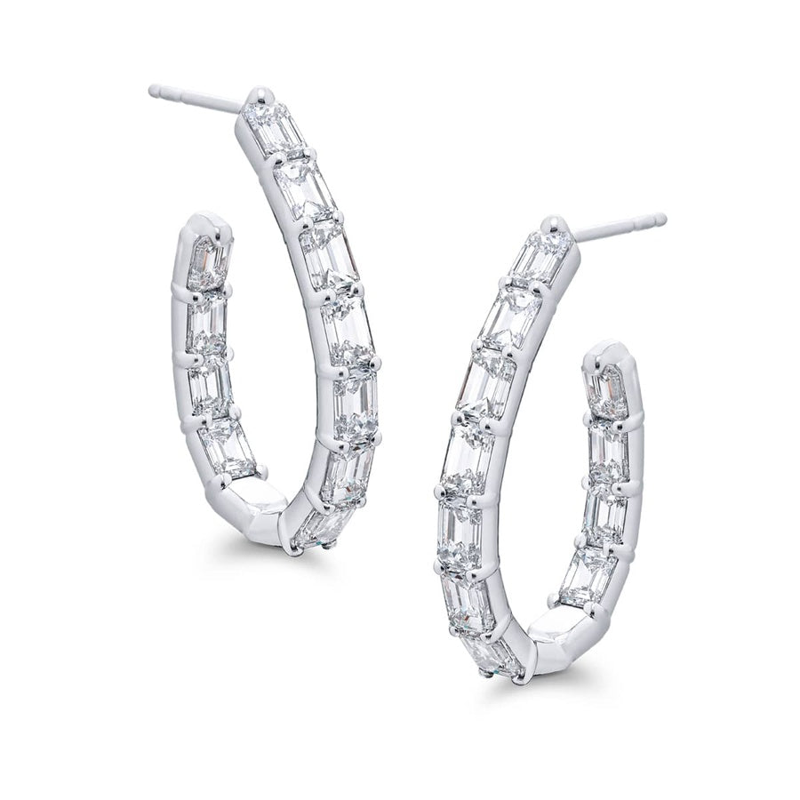 Platinum Emerald-Cut Diamond Hoop Earrings