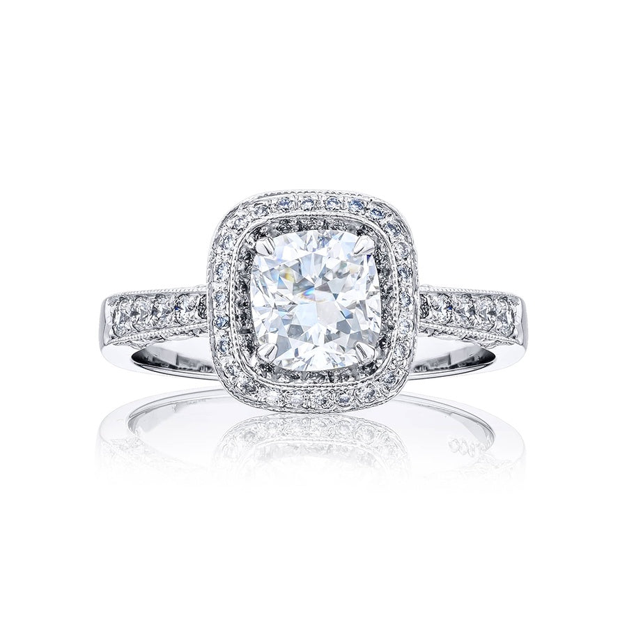 Platinum Cushion-Cut Diamond GIA Certified Micro Pave Engagement Ring