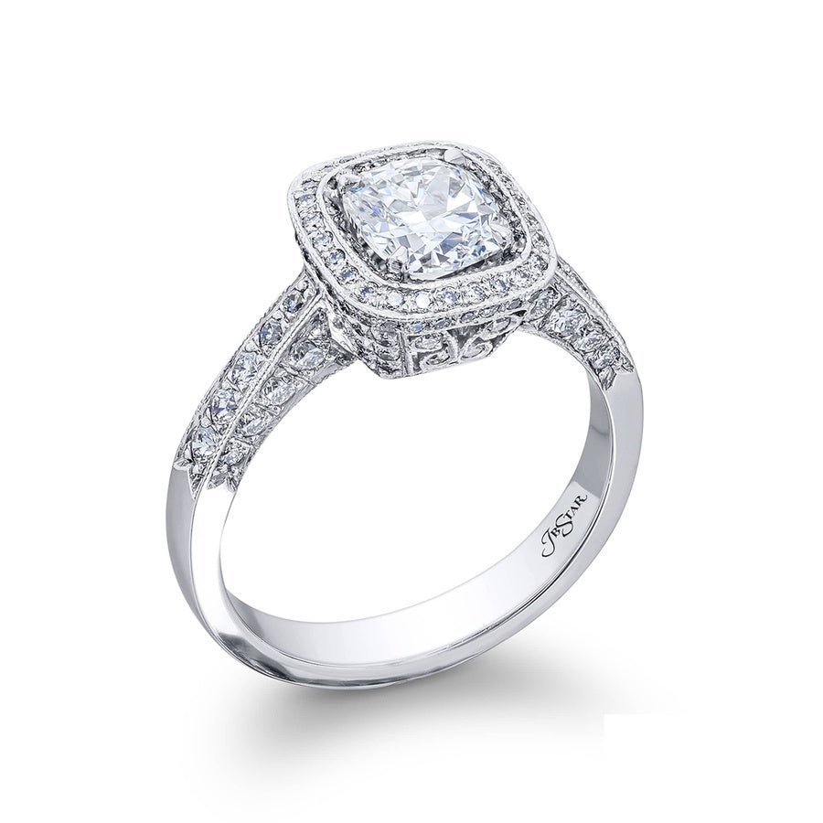 Platinum Cushion-Cut Diamond GIA Certified Micro Pave Engagement Ring