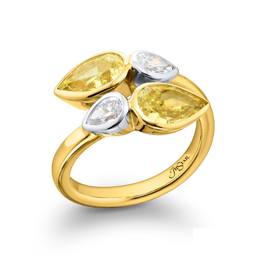 Platinum Pear-Shaped Fancy Yellow Diamond Certified Twogether Ring