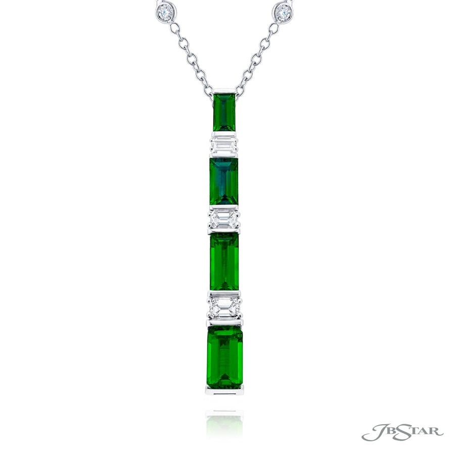 Exquisite Style: One-of-a-Kind 1.80 ctw. Certified Emerald Drop Pendant ? Emerald-Cut Emeralds with Emerald-Cut Diamonds in Pure Platinum