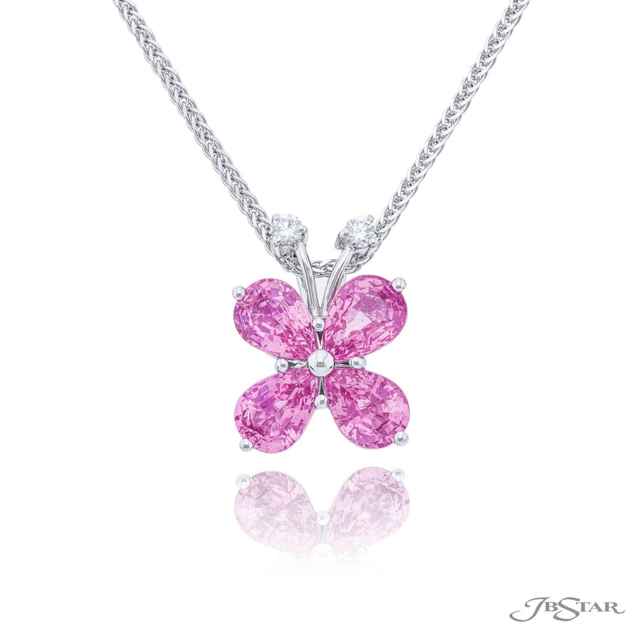 Exquisite Style: One-of-a-Kind 3.26 ctw Pink Sapphire Butterfly Pendant  Pear-Shaped Sapphires & Diamonds in Pure Platinum