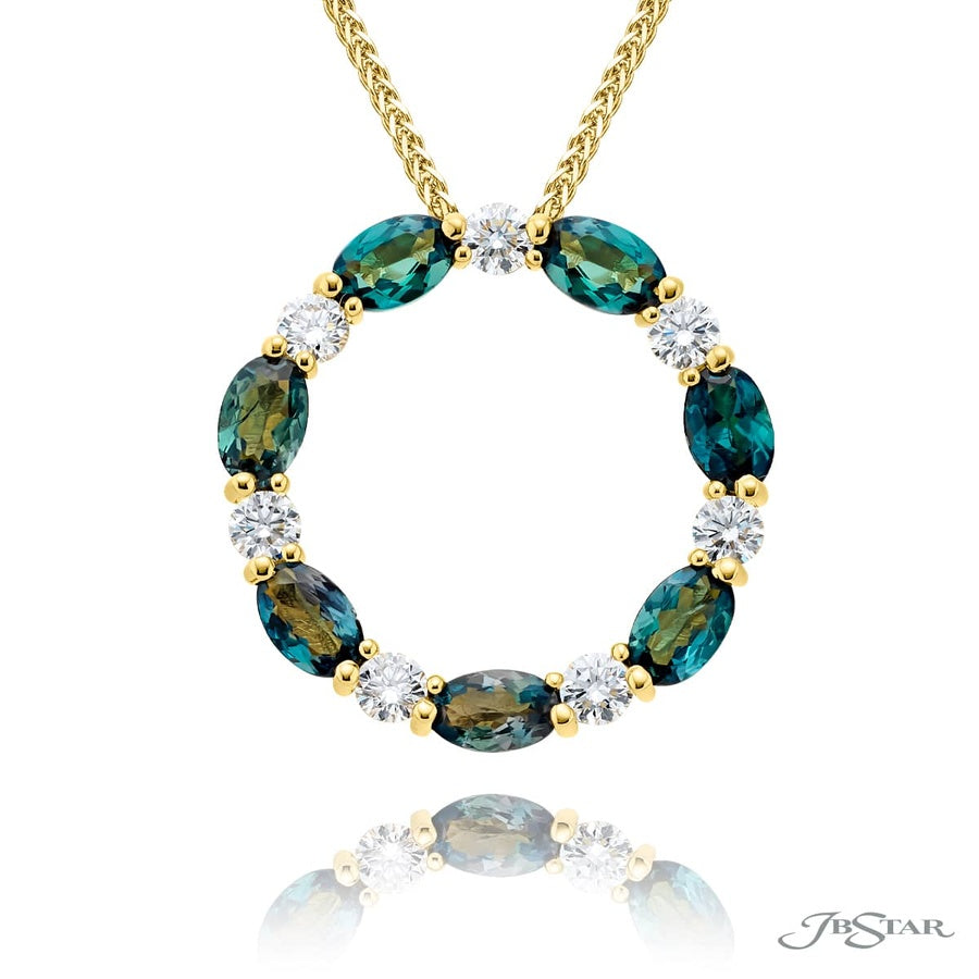 Exquisite Style: Signature Alexandrite Circle Pendant ? Oval Alexandrite & Round Diamonds in 18K Yellow Gold