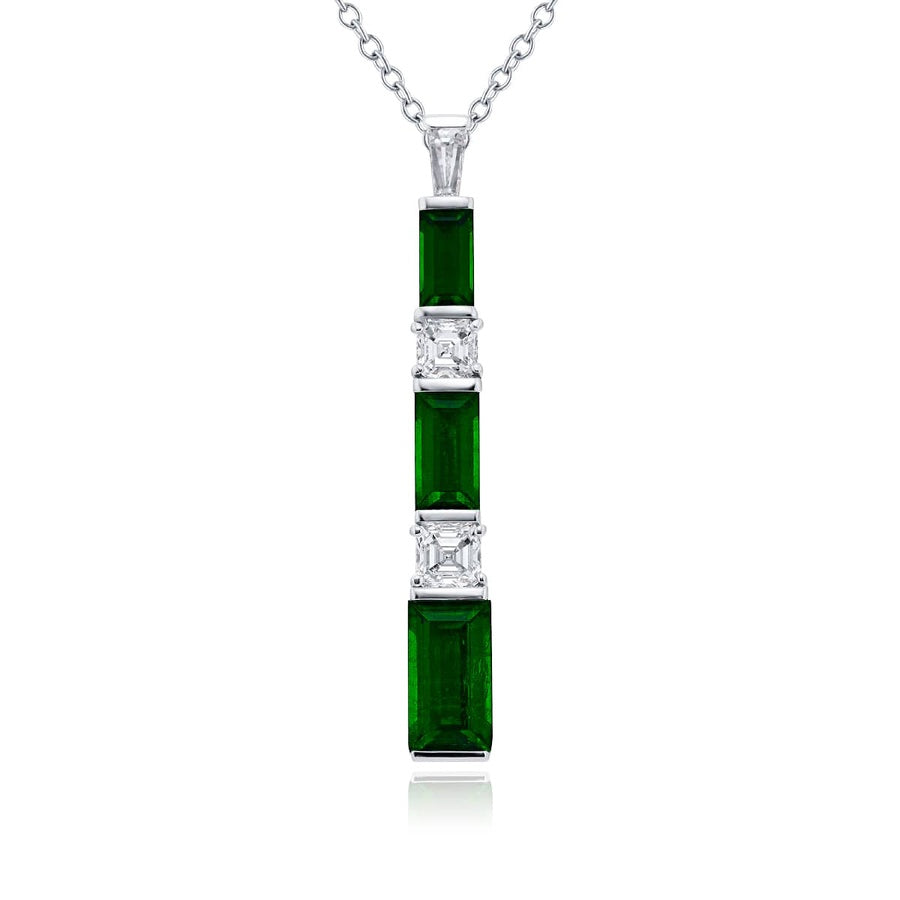 Exquisite Style: One-of-a-Kind 2.42 ctw. Certified Emerald Drop Pendant  Emerald-Cut Emeralds with Square Emerald-Cut Diamonds in Pure Platinum