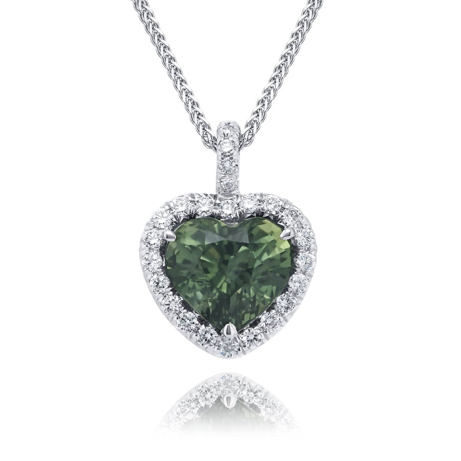 Platinum Heart-Shaped Green Sapphire Certified Pendant