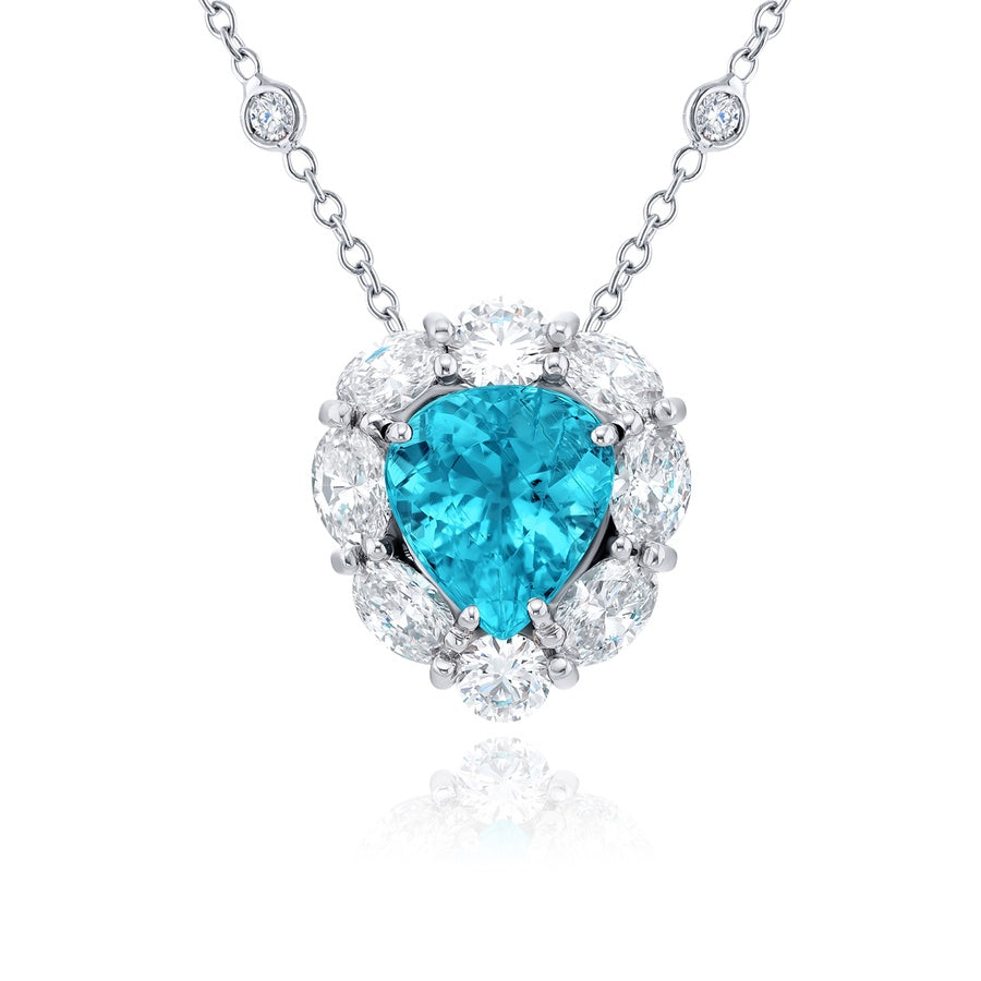 Platinum Heart-Shaped Paraiba and Oval Diamond Certified Pendant