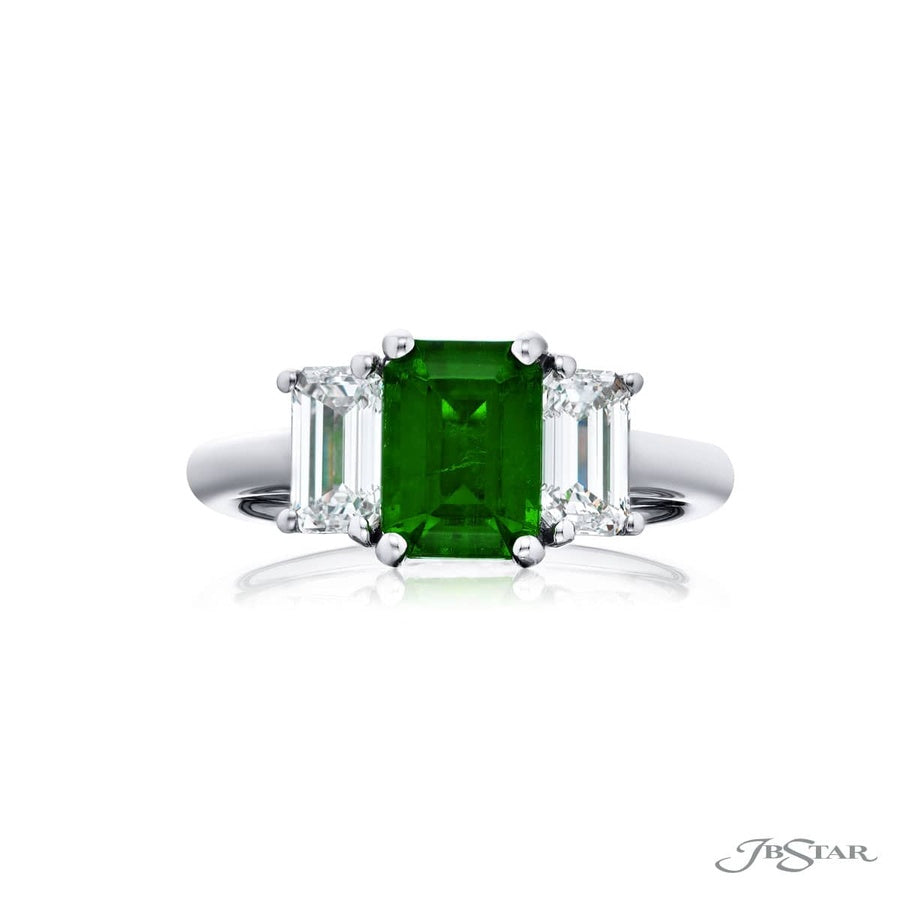 Stunning 1.43 ct. Vivid Emerald-Cut Emerald and Diamond Ring in Platinum