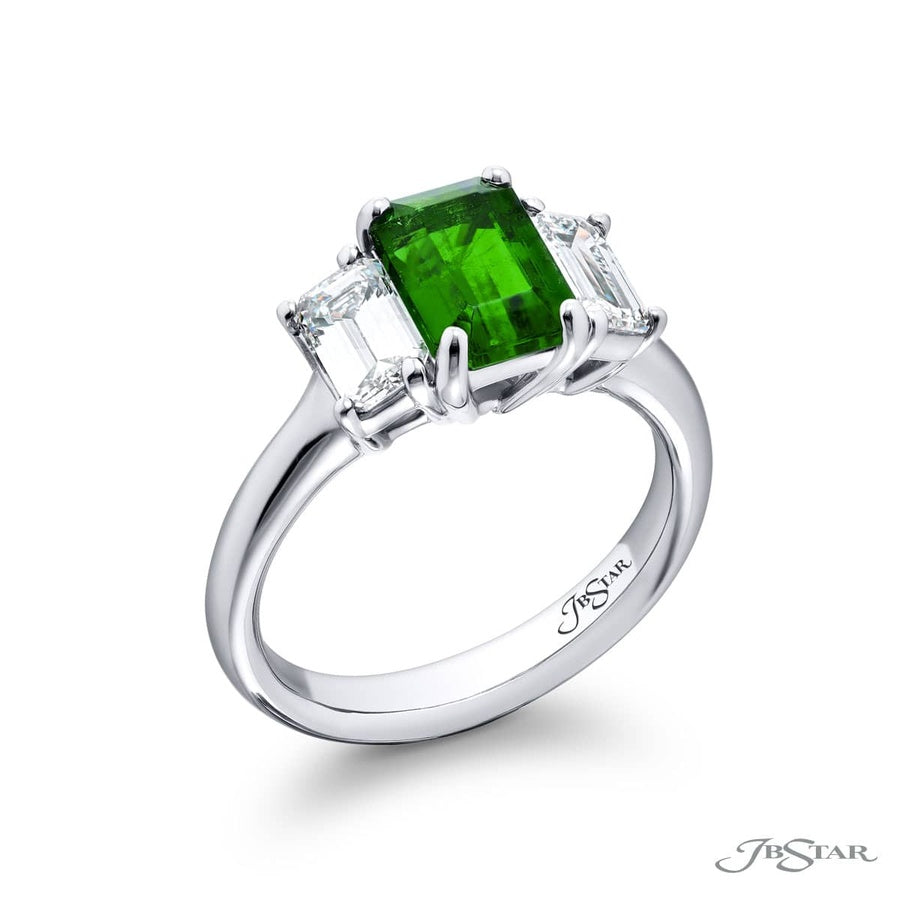 Stunning 1.43 ct. Vivid Emerald-Cut Emerald and Diamond Ring in Platinum