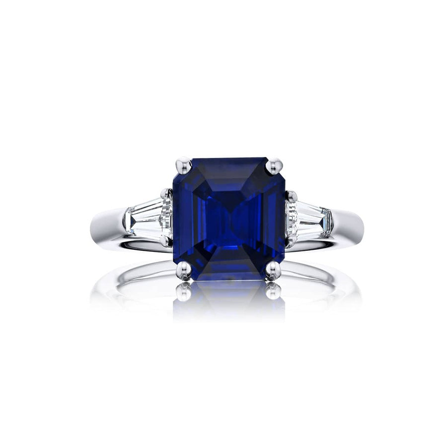 Platinum Emerald-Cut Sri Lankan Sapphire Certified Ring