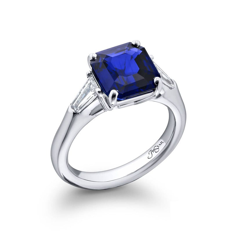 Platinum Emerald-Cut Sri Lankan Sapphire Certified Ring