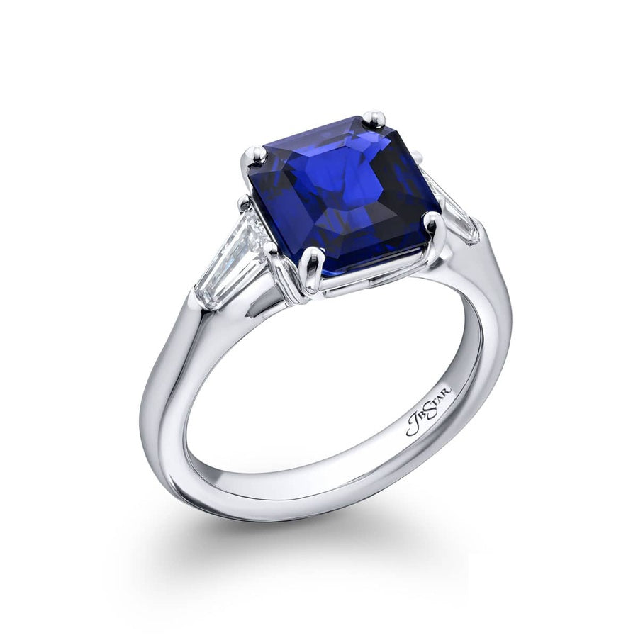 Platinum Emerald-Cut Sri Lankan Sapphire Certified Ring