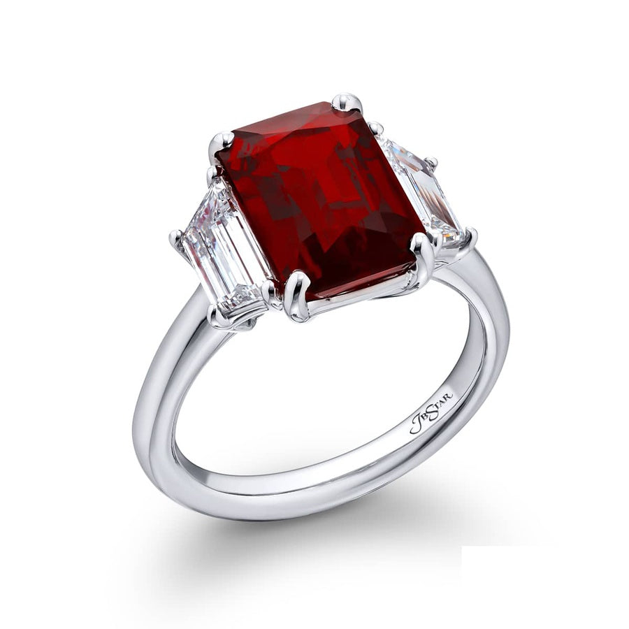 Platinum Emerald-Cut No-Heat Thai Vivid Ruby Certified Ring