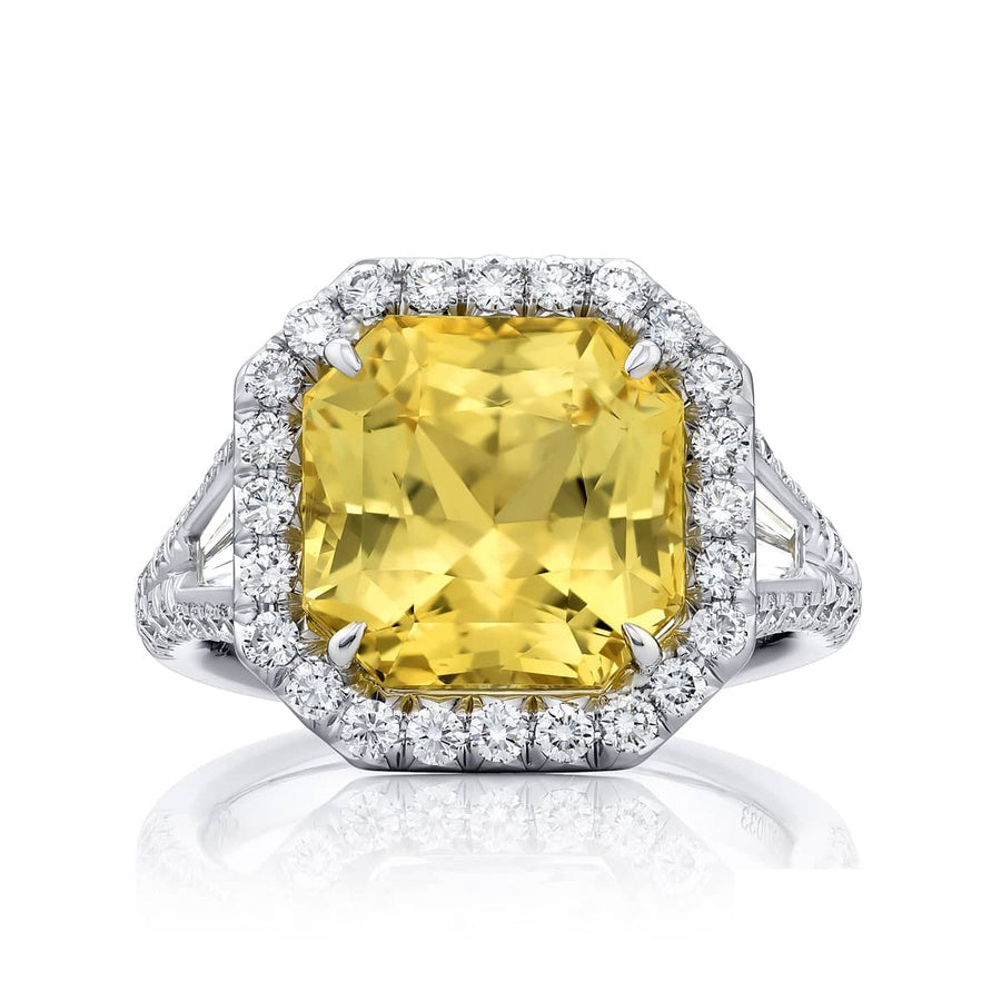 Platinum Radiant-Cut No-Heat Sri Lankan Yellow Sapphire Certified Micro Pave Ring