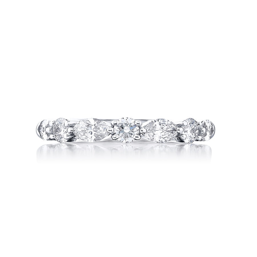Platinum Marquise and Round Diamond Single-Row East-West Band