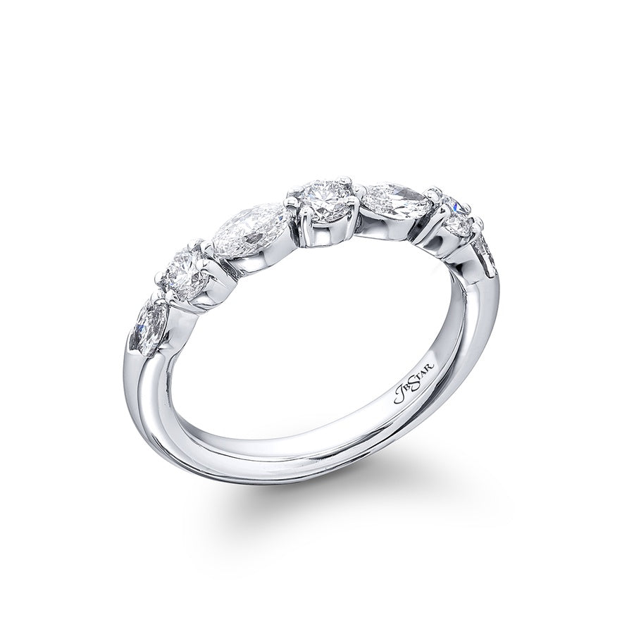 Platinum Marquise and Round Diamond Single-Row East-West Band