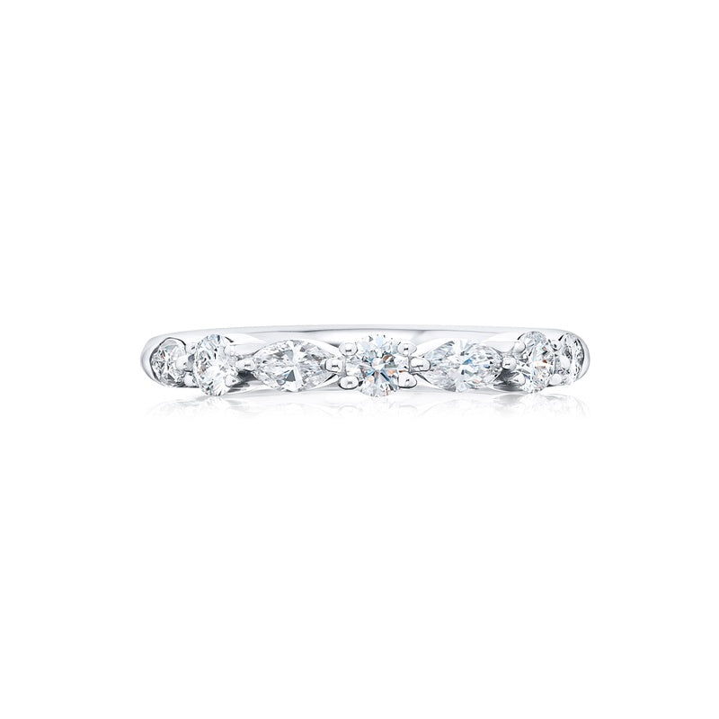 Platinum Marquise and Round Diamond Single-Row East-West Band