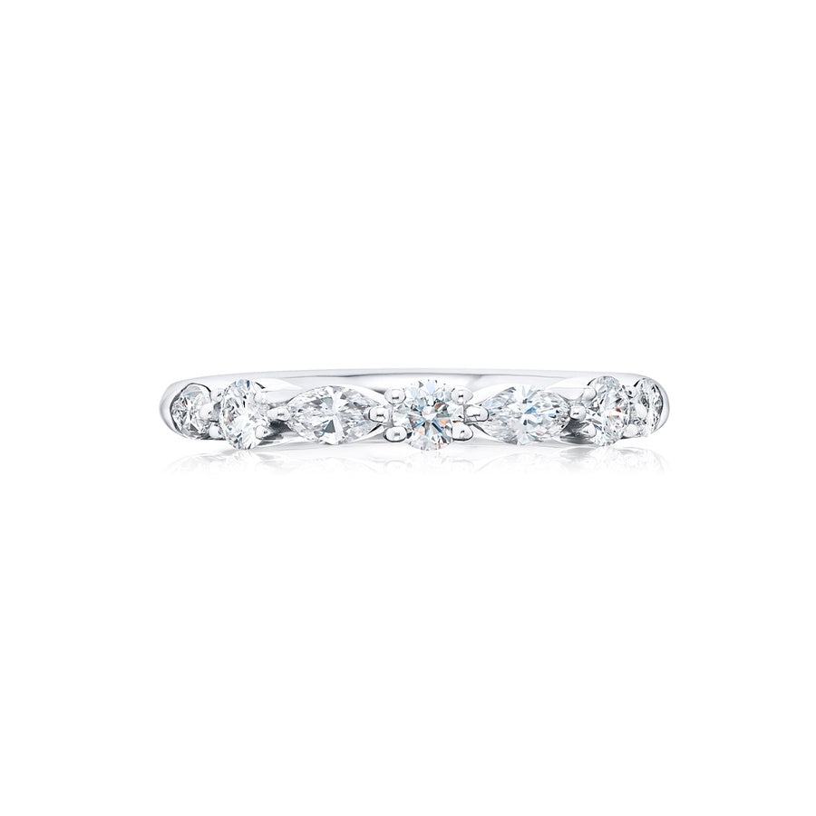 Platinum Marquise and Round Diamond Single-Row East-West Band