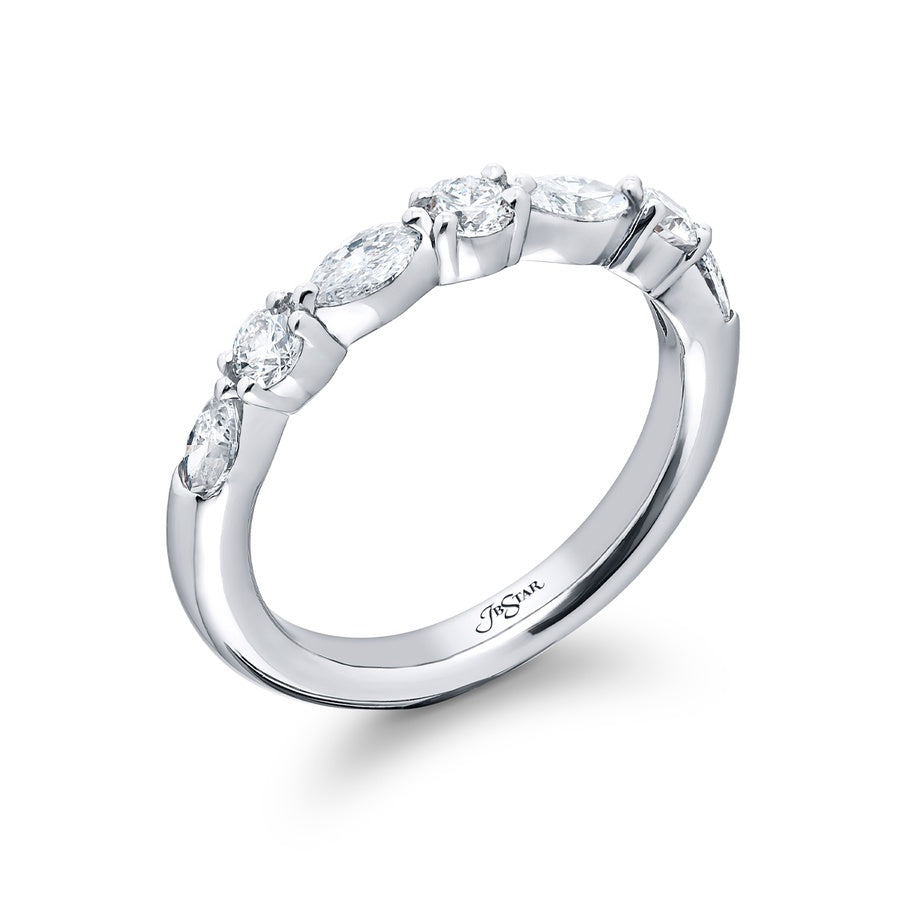 Platinum Marquise and Round Diamond Single-Row East-West Band