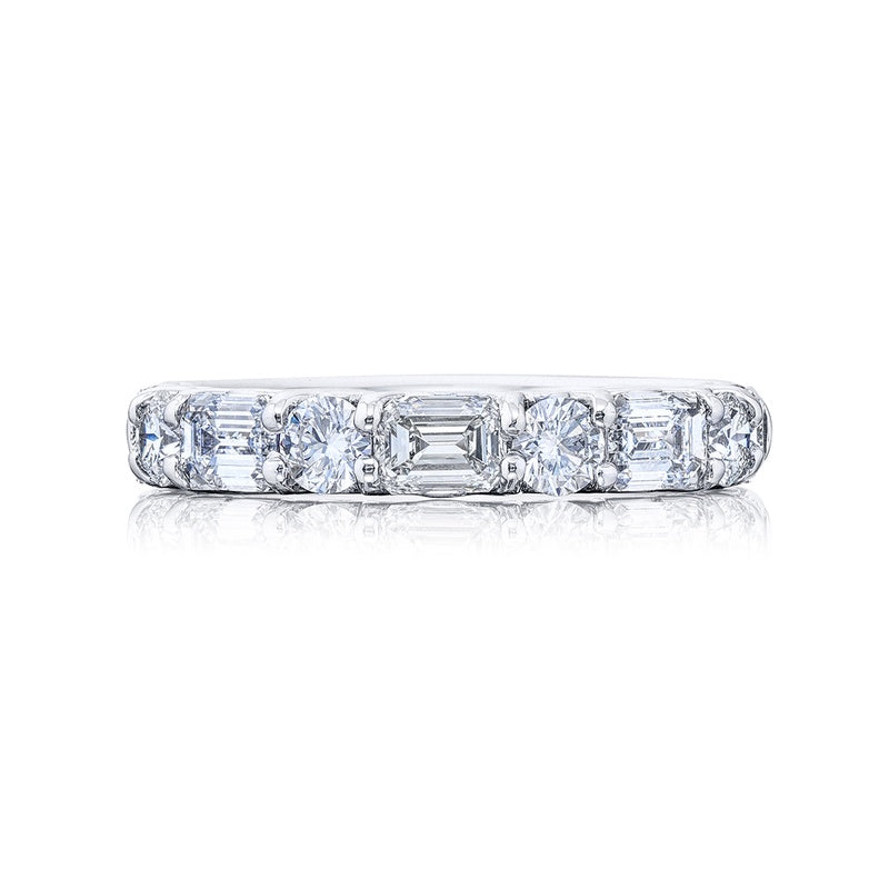 Platinum Emerald-Cut and Round Diamond Single-Row East-West Band