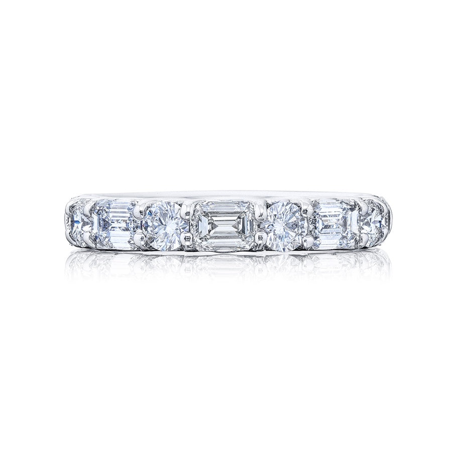 Platinum Emerald-Cut and Round Diamond Single-Row East-West Band