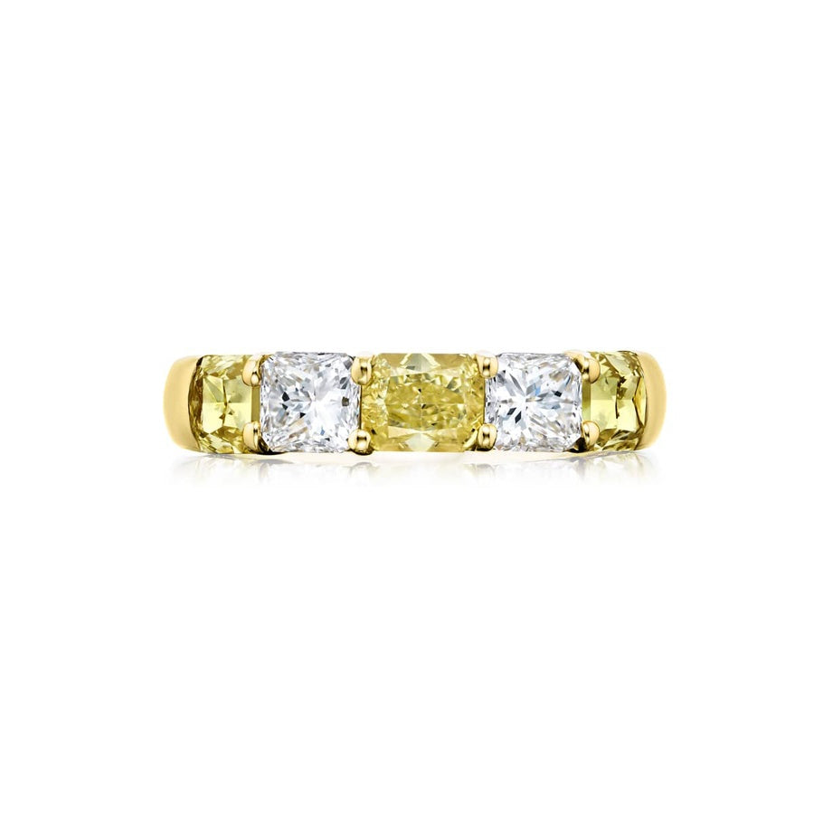 Platinum and 18K Yellow Gold Radiant-Cut Fancy Yellow Diamond Single-Row Band