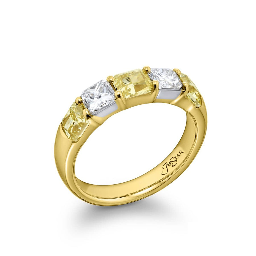 Platinum and 18K Yellow Gold Radiant-Cut Fancy Yellow Diamond Single-Row Band
