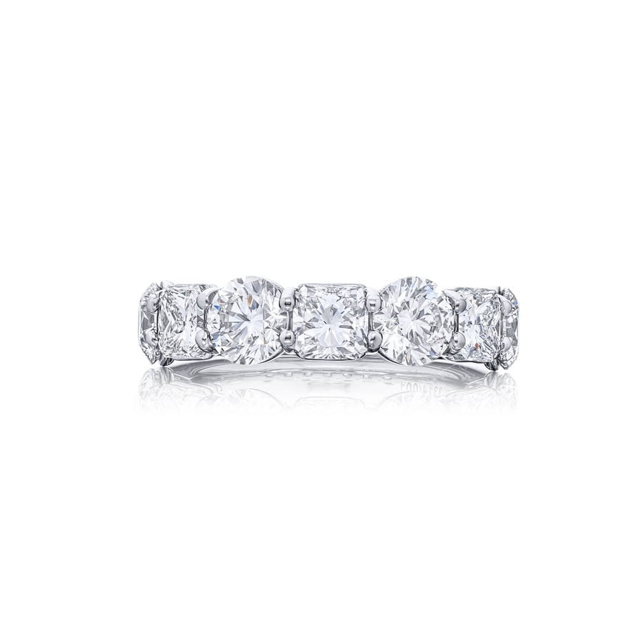 Platinum Radiant-Cut and Round Diamond Single-Row Band