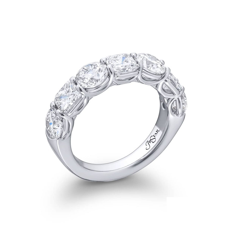 Platinum Radiant-Cut and Round Diamond Single-Row Band