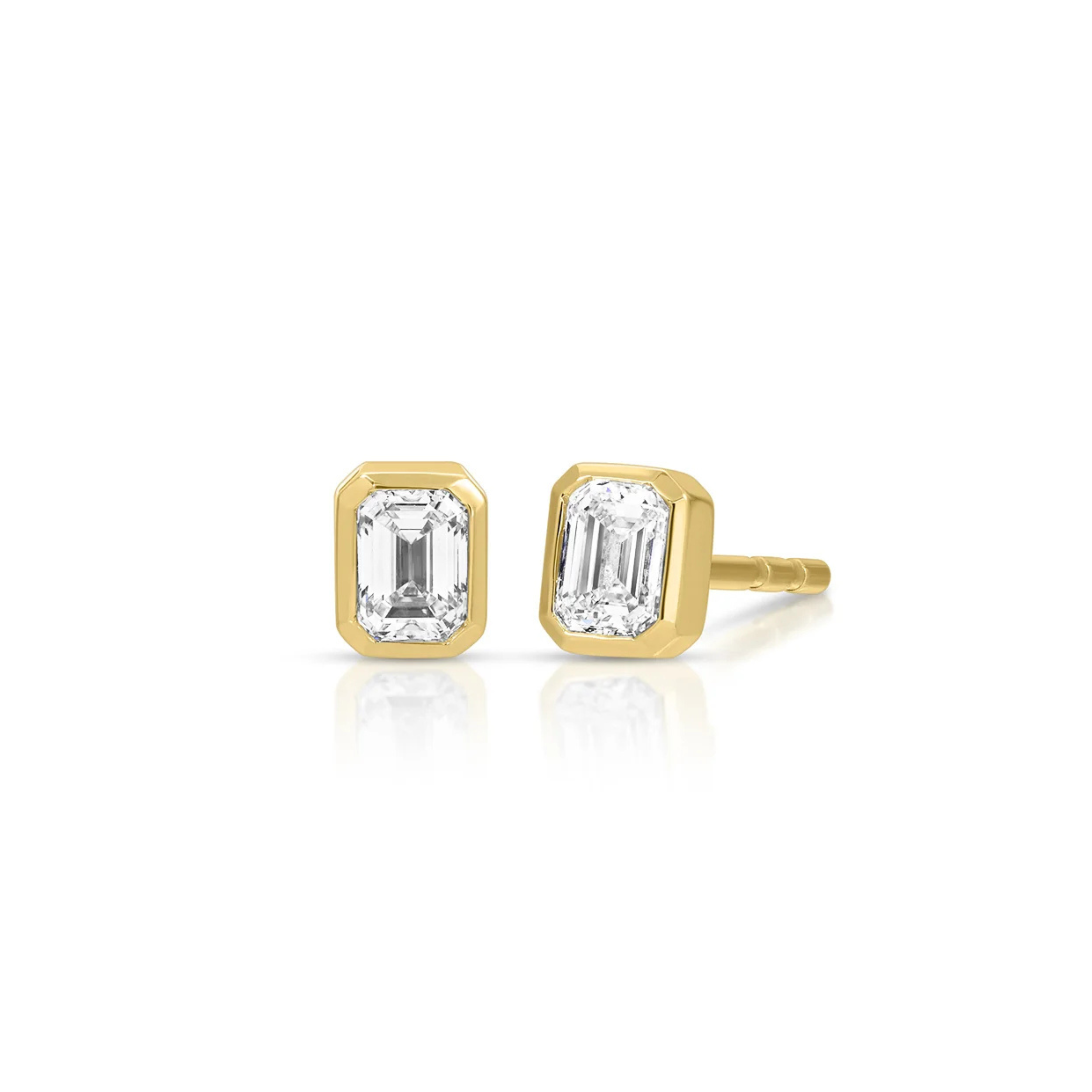 Bezel Set Emerald Cut Diamond Stud Earrings