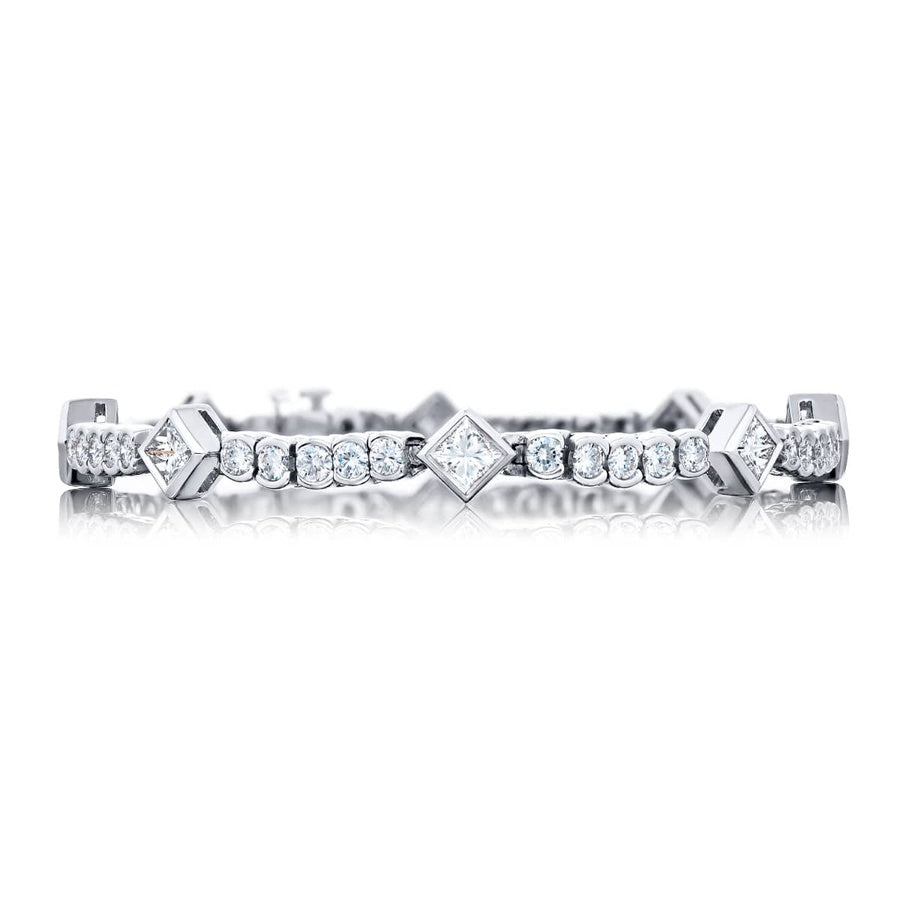 Platinum and 18K White Gold Princess-Cut Diamond Bezel Bracelet