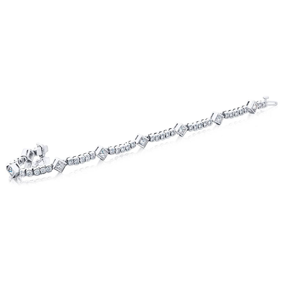 Platinum and 18K White Gold Princess-Cut Diamond Bezel Bracelet