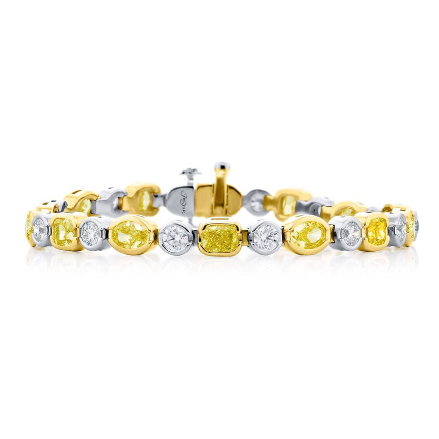 18KY Gold and Platinum Oval and Cushion-Cut Fancy Yellow Diamond Bezel Bracelet