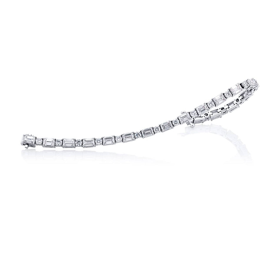 Platinum Emerald-Cut and Round Diamond Bracelet