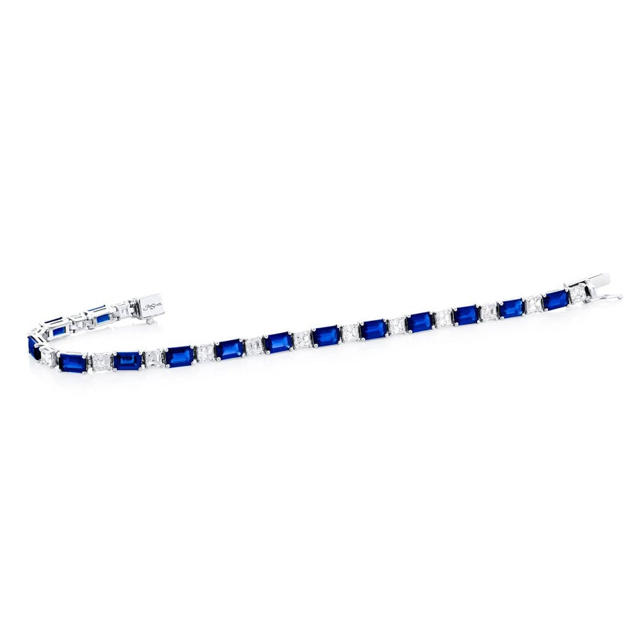 Platinum Emerald-Cut Sapphire and Diamond Bracelet