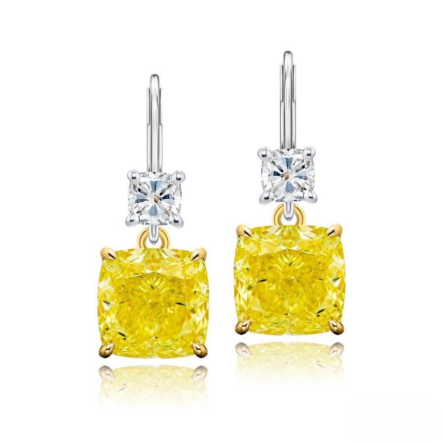 Platinum Cushion-Cut Fancy Yellow Diamond Certified Drop Earrings