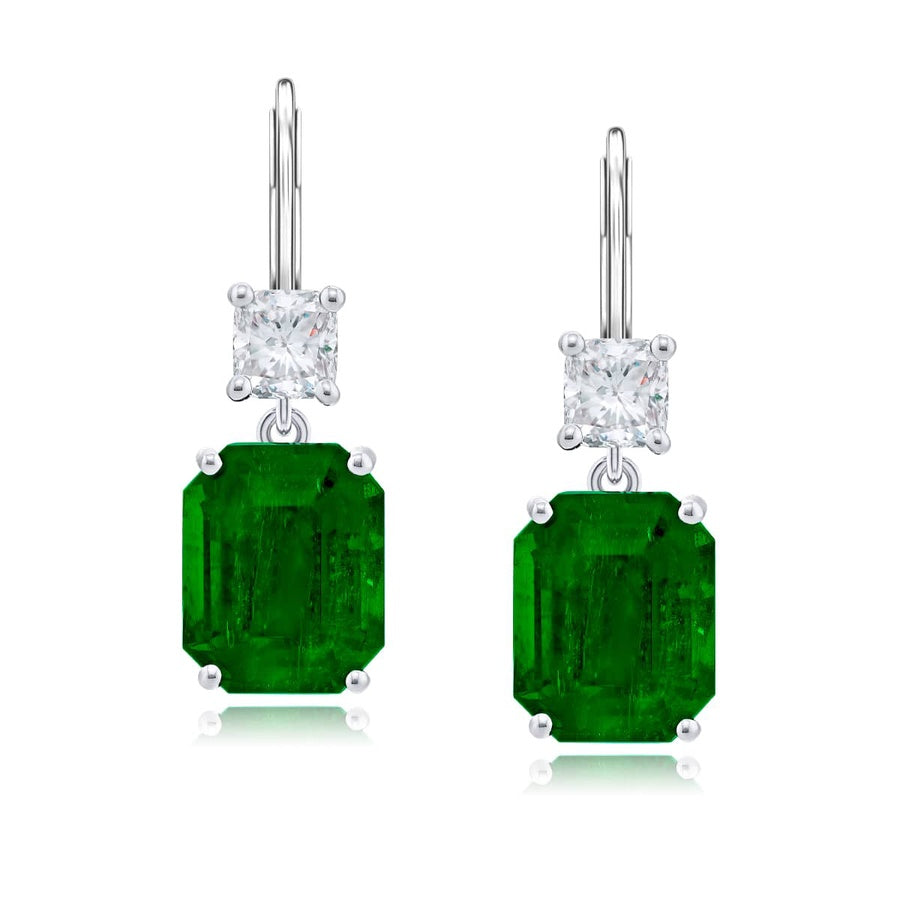 Platinum Emerald-Cut Emerald Certified Drop Earrings