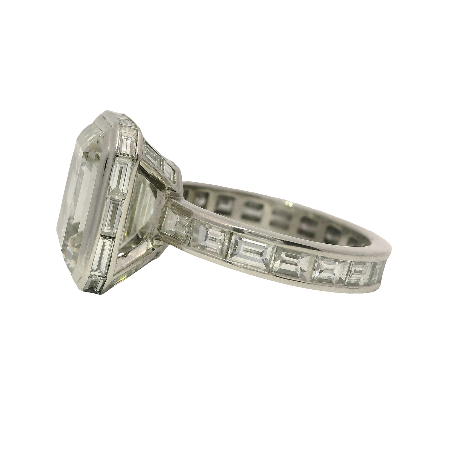 Vintage Emerald-Cut Diamond Ring with Baguette Diamond Hidden Halo