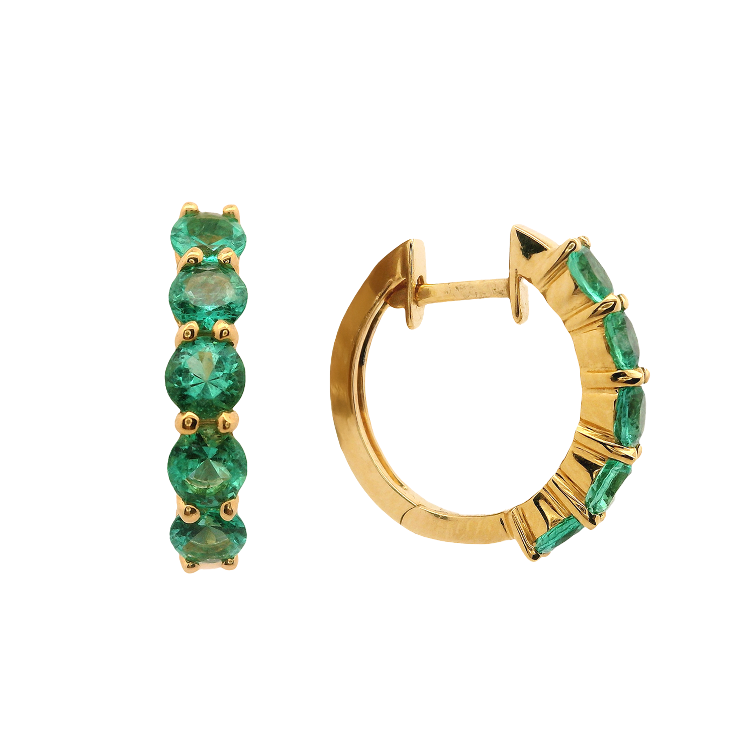 Round Emerald Huggie Hoop Earrings