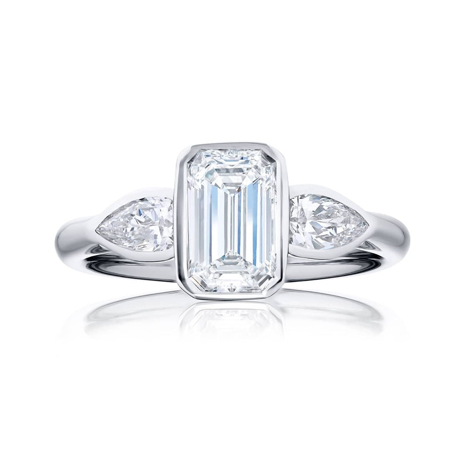 Platinum Emerald-Cut Diamond Certified Bezel Set Ring