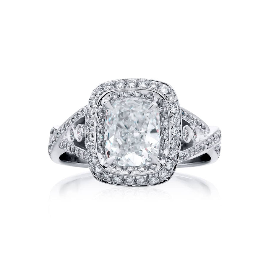 Platinum Cushion-Cut Diamond GIA Certified Micro Pave Engagement Ring