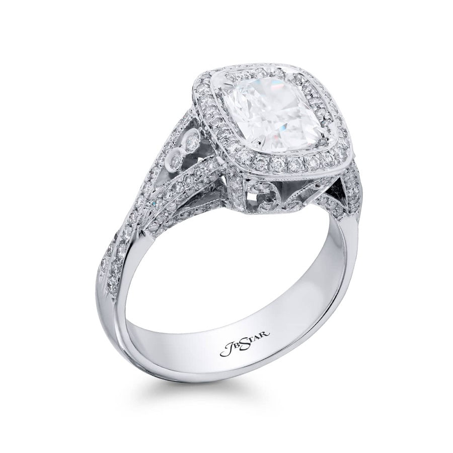 Platinum Cushion-Cut Diamond GIA Certified Micro Pave Engagement Ring