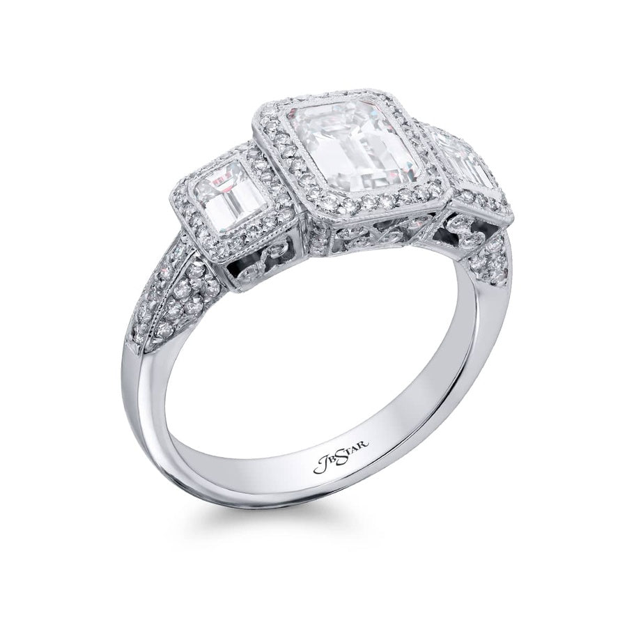 Platinum Emerald-Cut Diamond GIA Certified Micro Pave Engagement Ring