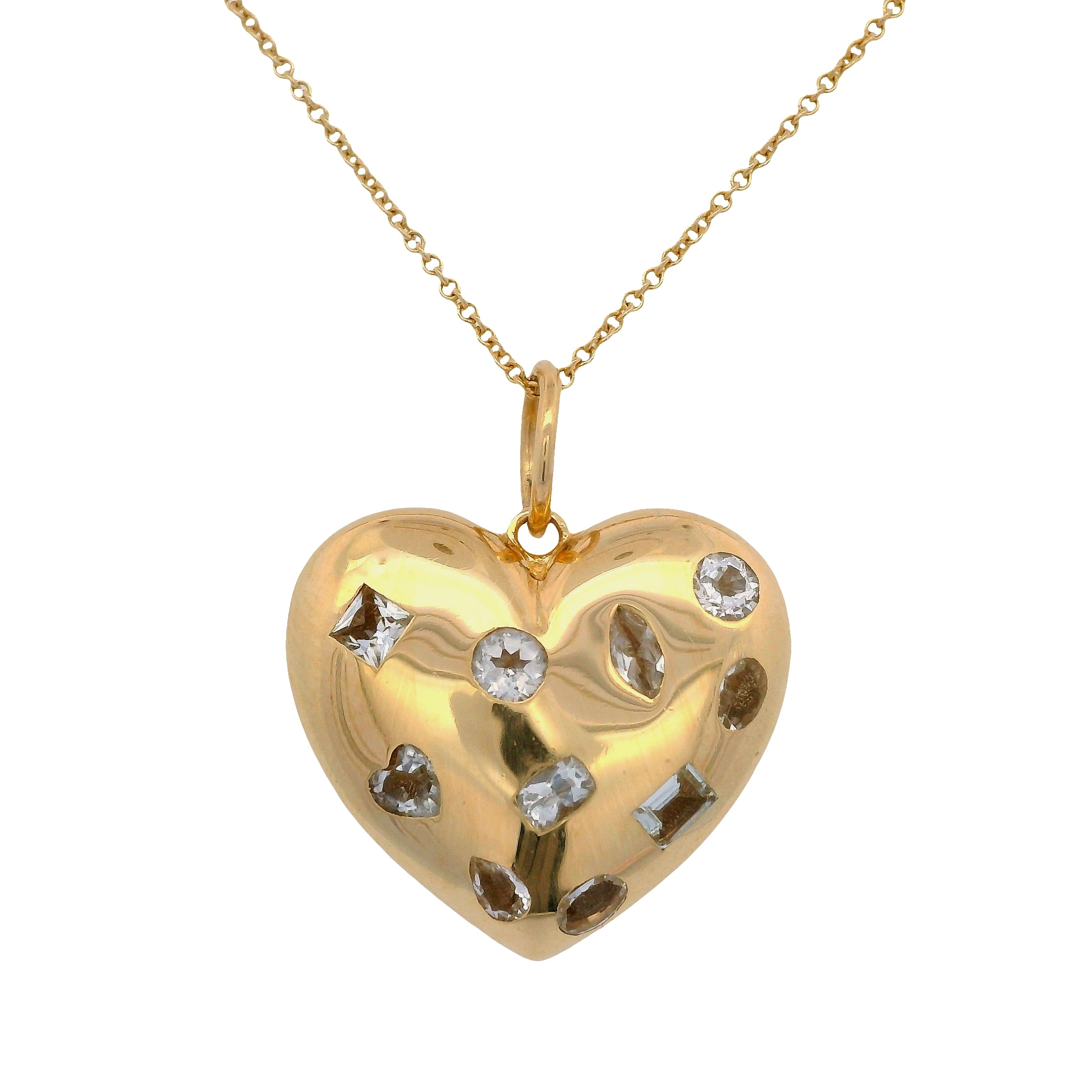 Multishaped White Topaz Puffed Heart Pendant