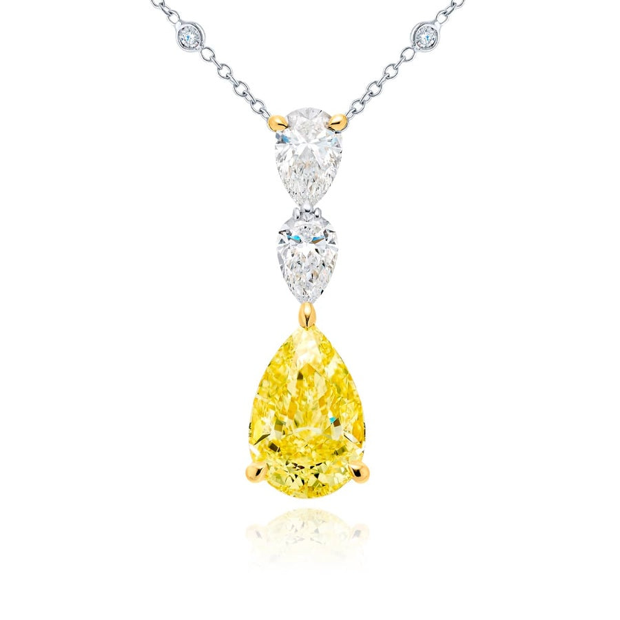 18K Yellow Gold Pear-Shaped Fancy Yellow Diamond Certified Pendant