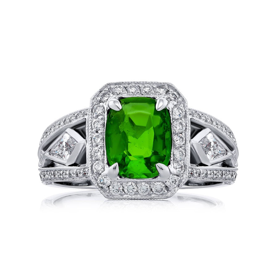 Platinum Cushion-Cut Colombian Vivid Emerald Certified Micro Pave Ring