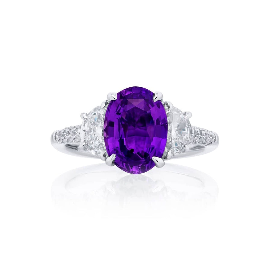 3.11ct No Heat Oval Purple Sapphire and Diamond Ring