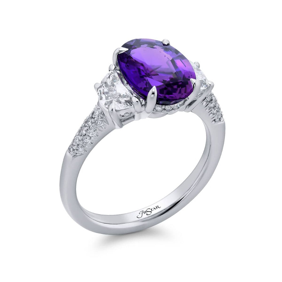 3.11ct No Heat Oval Purple Sapphire and Diamond Ring