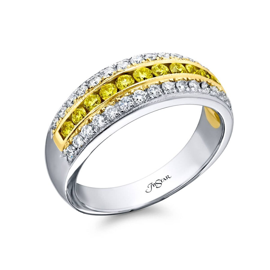 Platinum and 18K Yellow Gold Round Fancy Yellow Diamond Single-Row Micro Pave Band